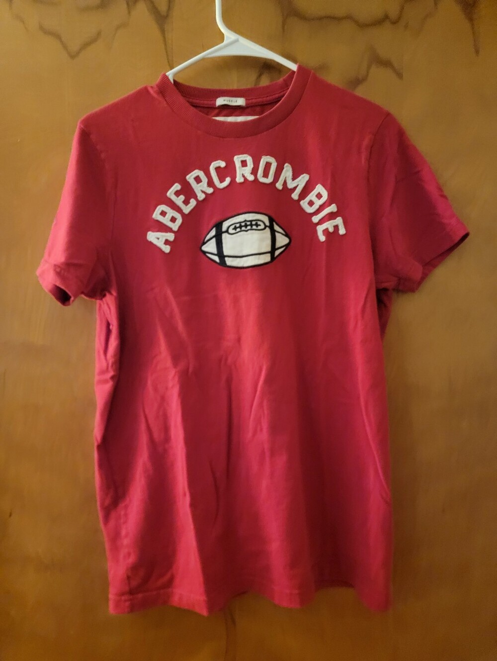 Abercrombie & Fitch Red Short-Sleeve Logo Football Tee